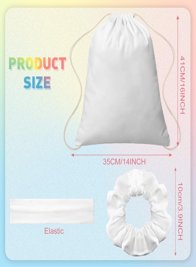 Abbylike 72 Pcs Tie Dye Party Supplies, 24 Cotton Drawstring Bags Tie Dye Drawstring Backpack 14 x 16 Inch Drawstring Tote Bags 24 White Cotton Scrunchies 24 Elastic Hair White Headband for Women DIY - Image 2