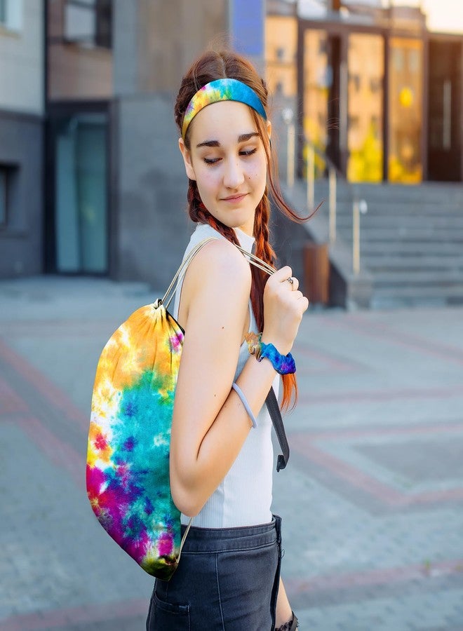 Abbylike 72 Pcs Tie Dye Party Supplies, 24 Cotton Drawstring Bags Tie Dye Drawstring Backpack 14 x 16 Inch Drawstring Tote Bags 24 White Cotton Scrunchies 24 Elastic Hair White Headband for Women DIY - Image 5