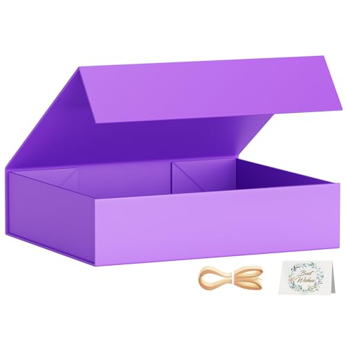 PSHVYM Gift Boxes with Lids, 11.5x7.8x3 In Purple Gift Box for Presents Magnetic Closure for T-Shirts, Gloves, Scarves, Books, Baby Clothes, Robes Clothing Gift Wrap, Contains Card, Ribbon - Image 1