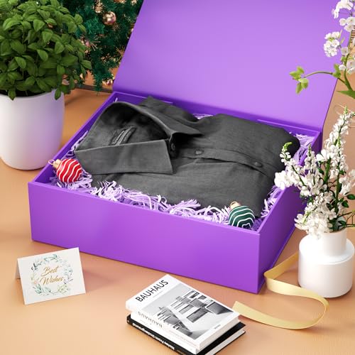 PSHVYM Gift Boxes with Lids, 11.5x7.8x3 In Purple Gift Box for Presents Magnetic Closure for T-Shirts, Gloves, Scarves, Books, Baby Clothes, Robes Clothing Gift Wrap, Contains Card, Ribbon - Image 5