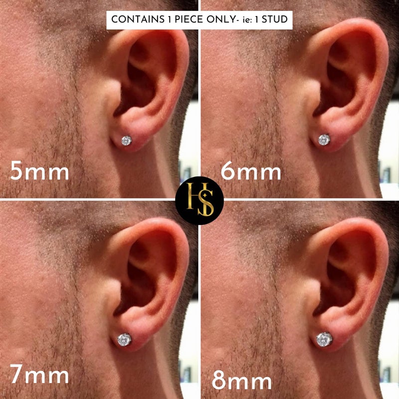 HighSpark 925 Silver Men's Round Solitaire Stud Earring | 92.5 Sterling Silver and Diamond like Brilliance Sparkling Zirconia | Single Stud for Men | Lovely Gift - Image 2