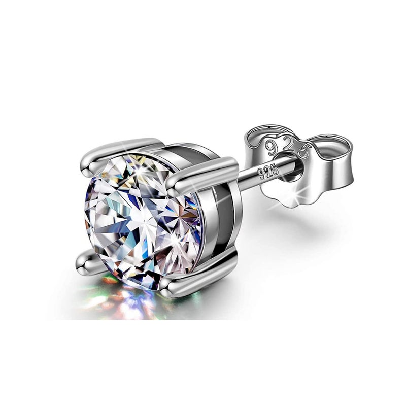 HighSpark 925 Silver Men's Round Solitaire Stud Earring | 92.5 Sterling Silver and Diamond like Brilliance Sparkling Zirconia | Single Stud for Men | Lovely Gift - Image 1