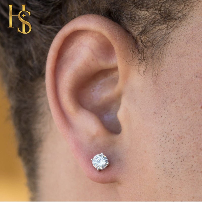 HighSpark 925 Silver Men's Round Solitaire Stud Earring | 92.5 Sterling Silver and Diamond like Brilliance Sparkling Zirconia | Single Stud for Men | Lovely Gift - Image 3