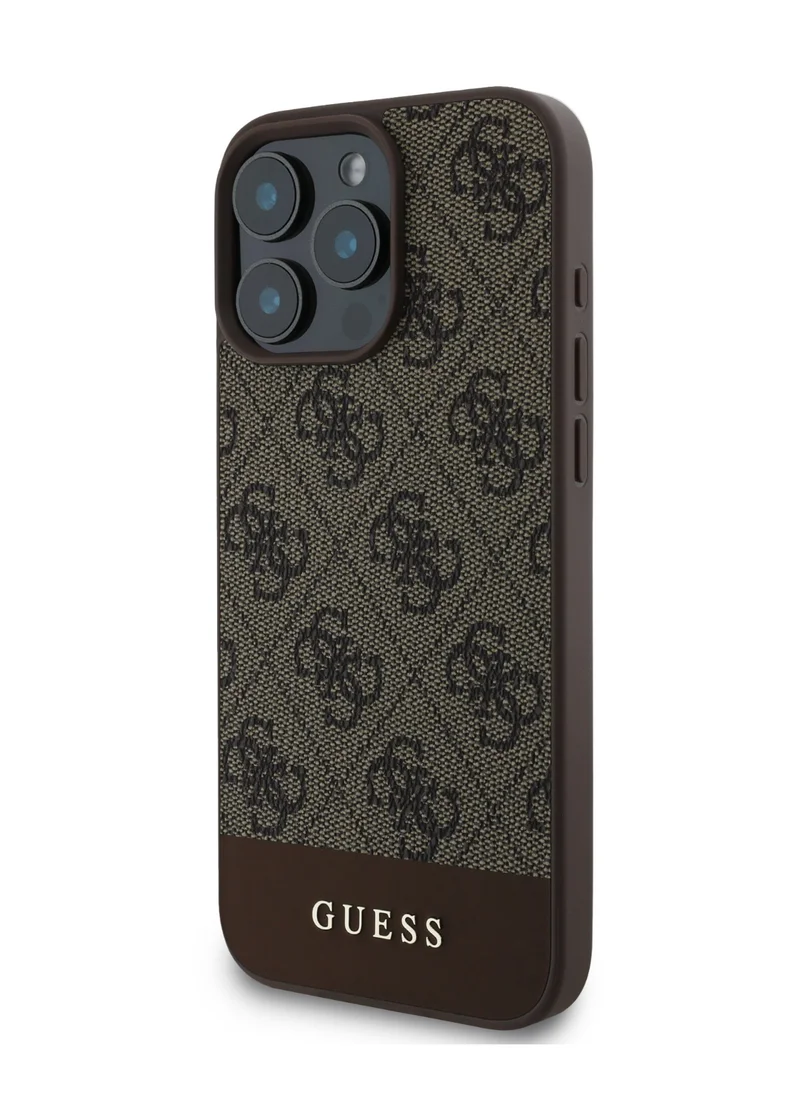 GUESS 4G PU With Bottom Stripe Classic Logo Case for iPhone 16 Pro Max - Brown