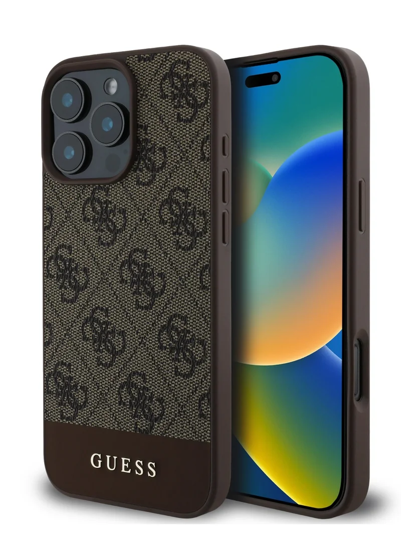 GUESS 4G PU With Bottom Stripe Classic Logo Case for iPhone 16 Pro Max - Brown