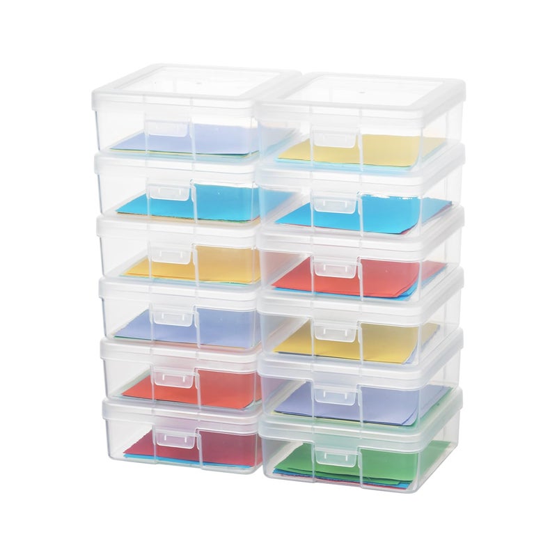 novelinks Stackable Plastic Clear Storage Box Containers with Latching Lid - Art Craft Supply Organizer Storage Containers for Pencil Box, Crayon, Beads, Jewelry (12 Pack Small -Clear) - Image 1