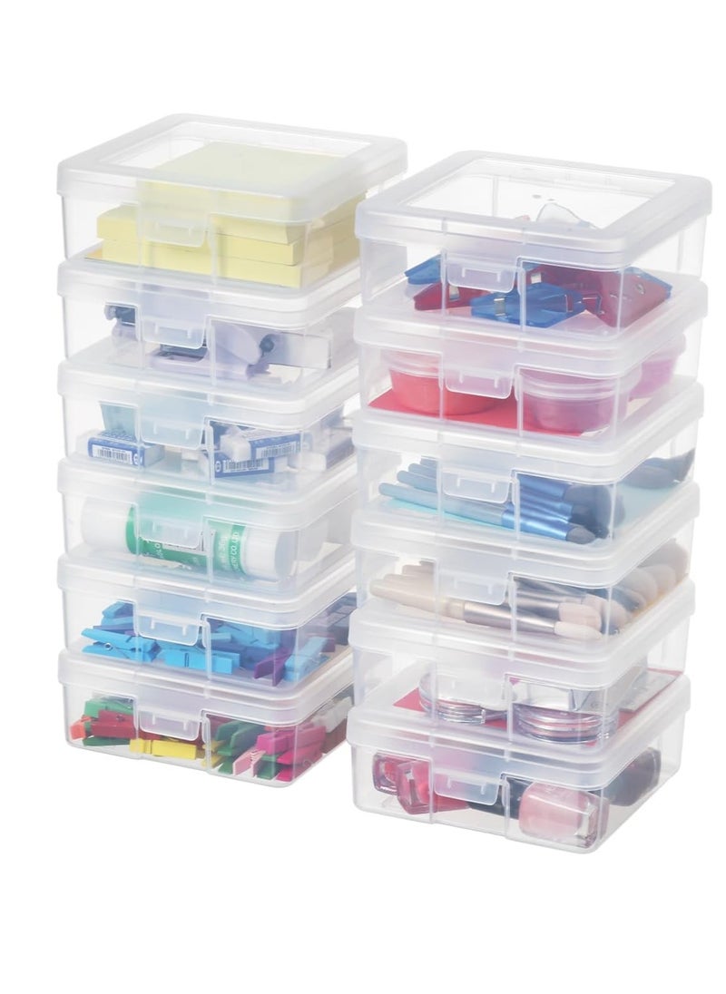 Novelinks novelinks Stackable Plastic Clear Storage Box Containers with Latching Lid - Art Craft Supply Organizer Storage Containers for Pencil Box, Lego, Crayon, Beads, Jewelry (12 Pack Small -Clear)  - Image 2