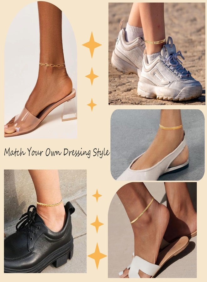 PLOMFOV Plus Size Gold Ankle Bracelets for Women Big Ankles, 10"+2" Adjustable Ankle 14K Real Gold Plated Cuban Link Chain Figaro Herringbone Rope Extra Large Anklet Bracelets,Summer Beach Foot Jewelry - Image 5