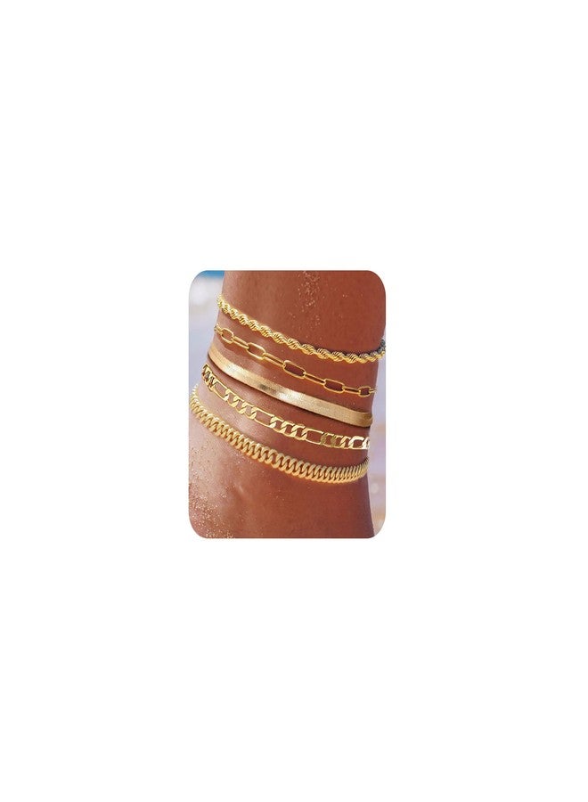 PLOMFOV Plus Size Gold Ankle Bracelets for Women Big Ankles, 10"+2" Adjustable Ankle 14K Real Gold Plated Cuban Link Chain Figaro Herringbone Rope Extra Large Anklet Bracelets,Summer Beach Foot Jewelry - Image 1