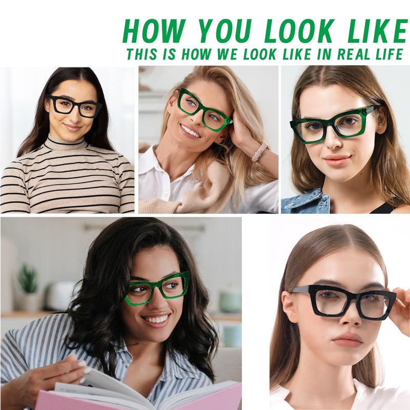 Hubeye 2 Pack Oprah Style Reading Glasses for Women Men Blue Light Blocking Computer Square Readers with Spring Hinge and Glasses pouch 1.50 - Image 2