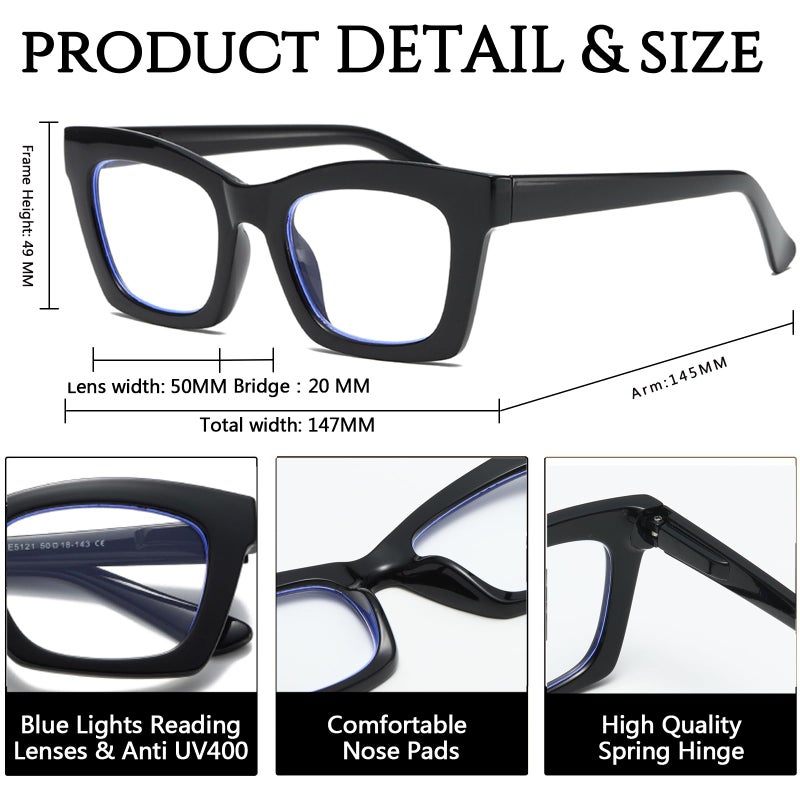 Hubeye 2 Pack Oprah Style Reading Glasses for Women Men Blue Light Blocking Computer Square Readers with Spring Hinge and Glasses pouch 1.50 - Image 5
