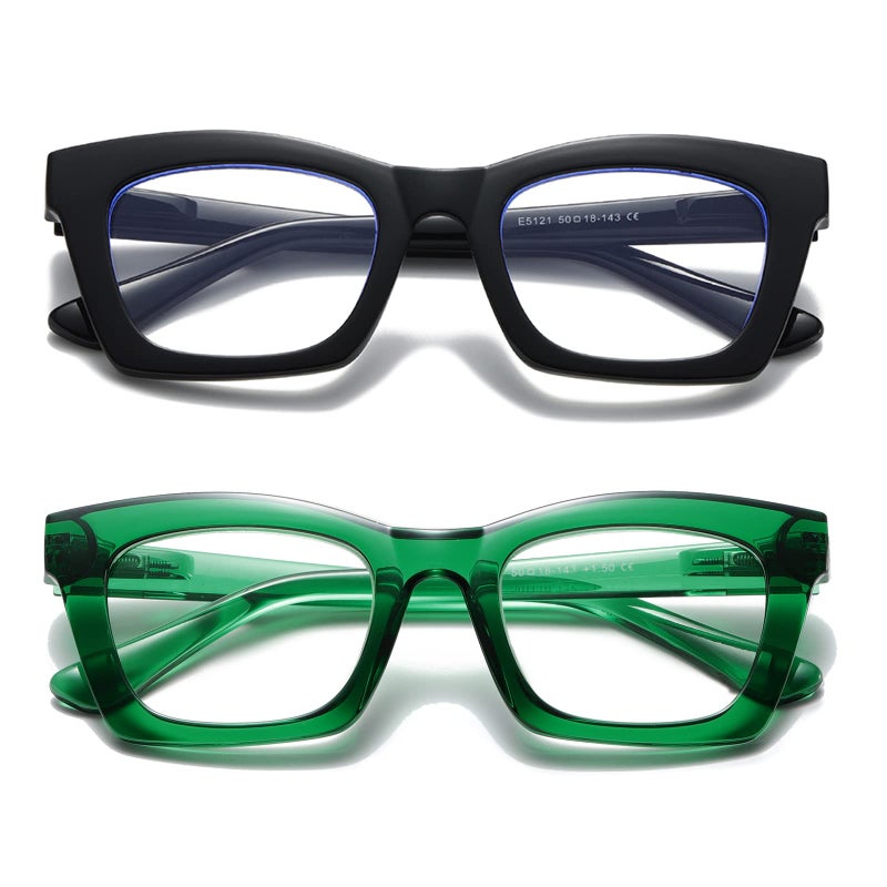 Hubeye 2 Pack Oprah Style Reading Glasses for Women Men Blue Light Blocking Computer Square Readers with Spring Hinge and Glasses pouch 1.50 - Image 1