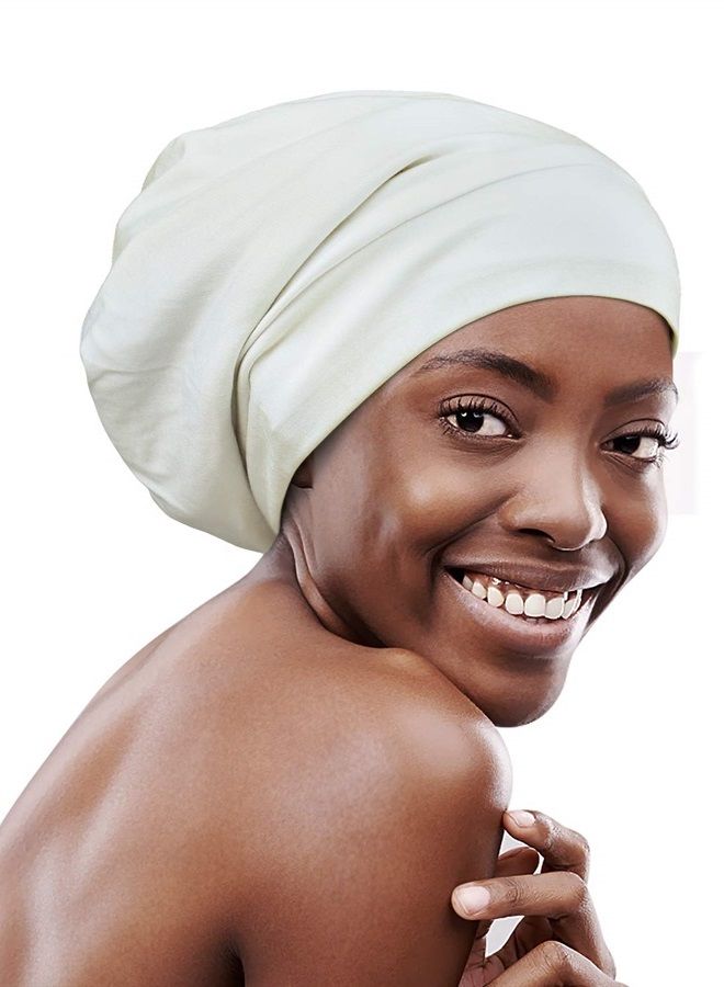 FocusCare Best Hair Bonnet Cap for Curly Hair Snug Fit Hats Stay On All Night Sleep Headwear Off White - Image 1