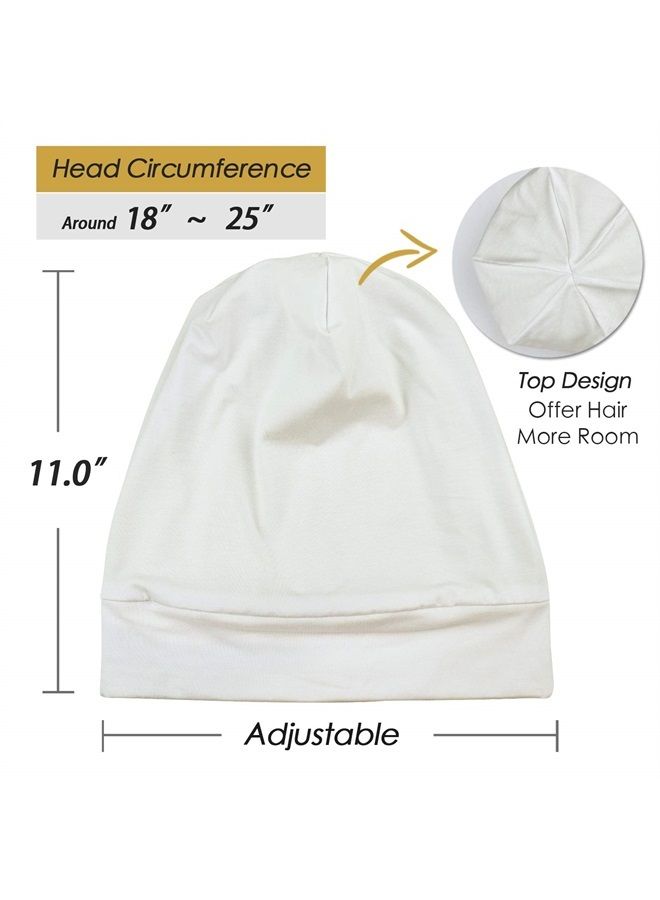 FocusCare Best Hair Bonnet Cap for Curly Hair Snug Fit Hats Stay On All Night Sleep Headwear Off White - Image 3