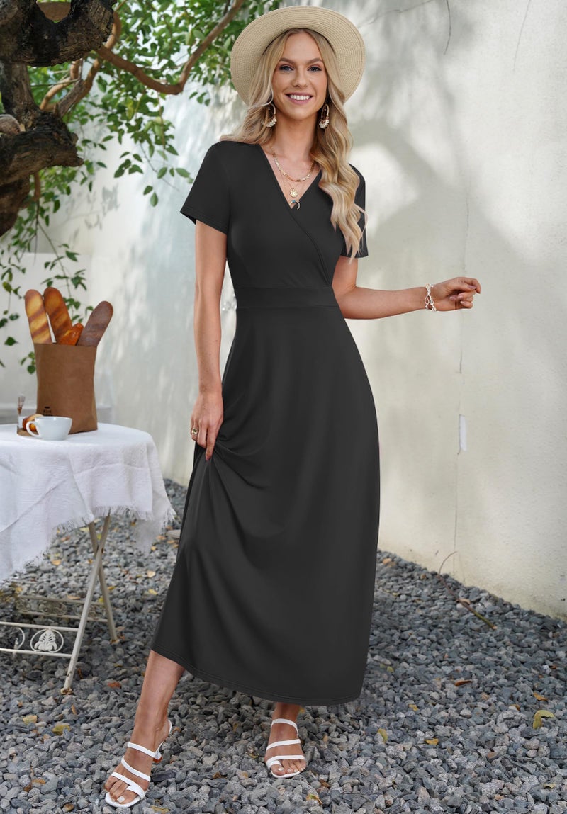 AUSELILY Maxi Dresses for Women Ankle Length Floral Print Beach Long Flowy Dress with Pockets Black 2XL - Image 3