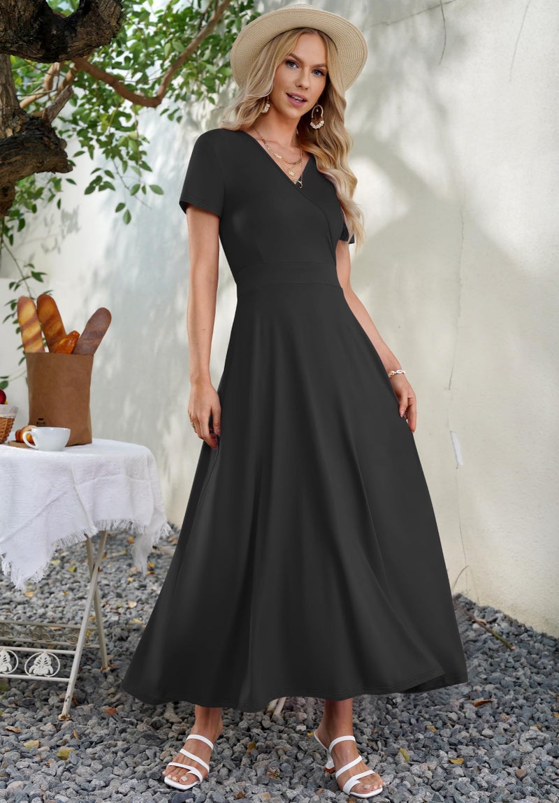 AUSELILY Maxi Dresses for Women Ankle Length Floral Print Beach Long Flowy Dress with Pockets Black 2XL - Image 5