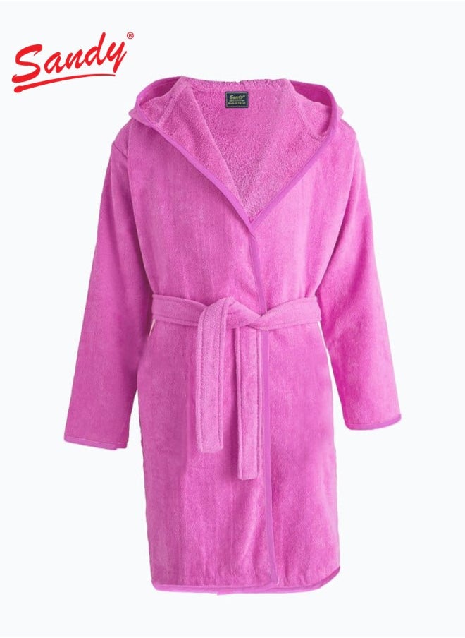 Sandy Sandy Kids Bathrobe with Hood, 100% Cotton Highly Absorbent, Unisex Plush Robe, Made in Egypt, Size XS, Fuchsia  - Image 1