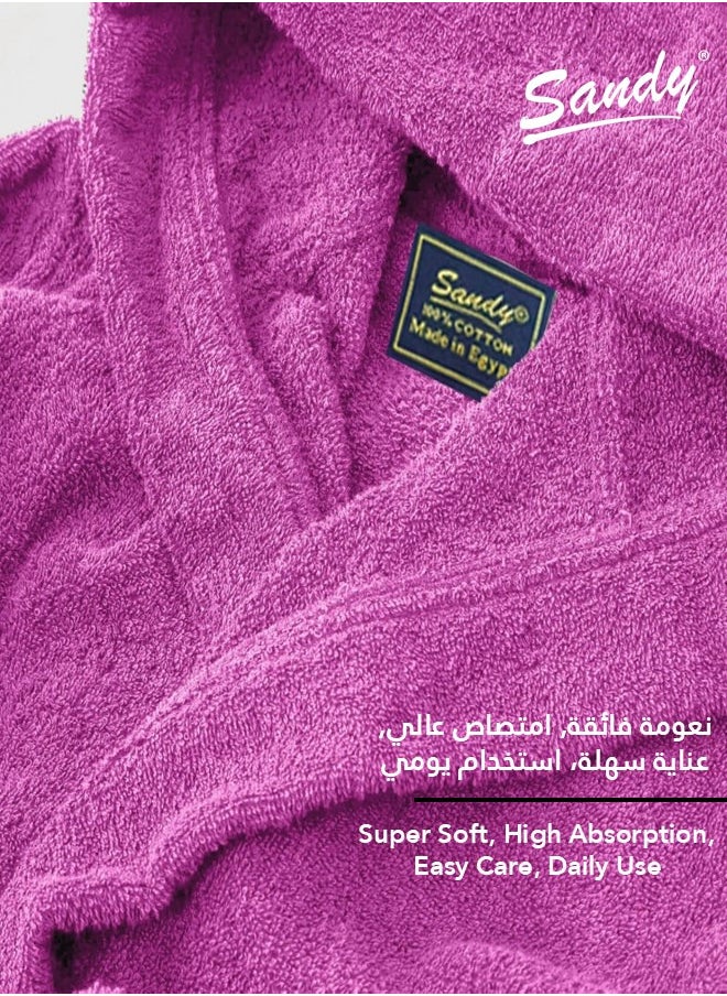Sandy Sandy Kids Bathrobe with Hood, 100% Cotton Highly Absorbent, Unisex Plush Robe, Made in Egypt, Size XS, Fuchsia  - Image 2