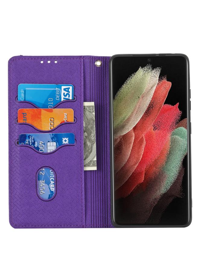 اس-توب جراب لهاتف Samsung Galaxy S21 Ultra 5G، جراب من جلد البولي يوريثان مع حامل وفتحات للبطاقات ومحفظة وحبل تثبيت، مع خياطة منسوجة مغناطيسية أفقية. - Image 4