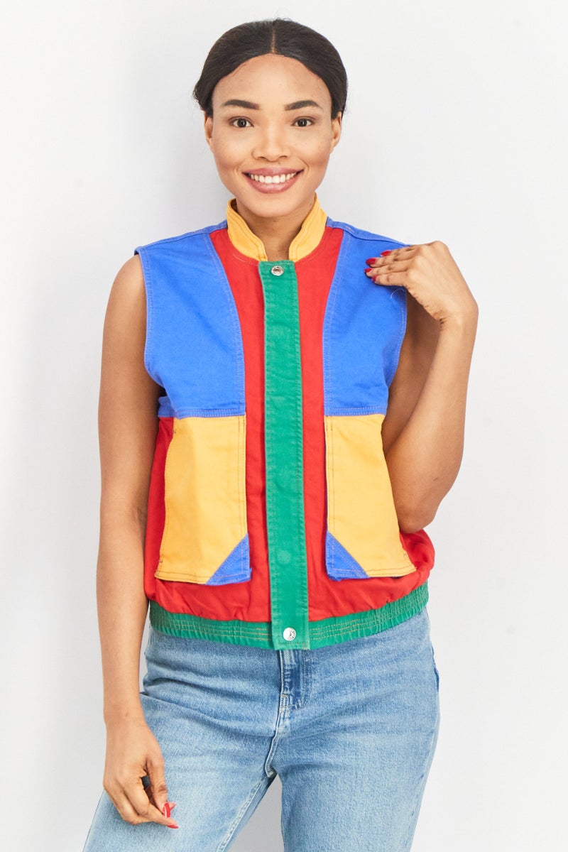 GUESS Women Colorblocked Jacket Vest, Blue Combo - Image 1