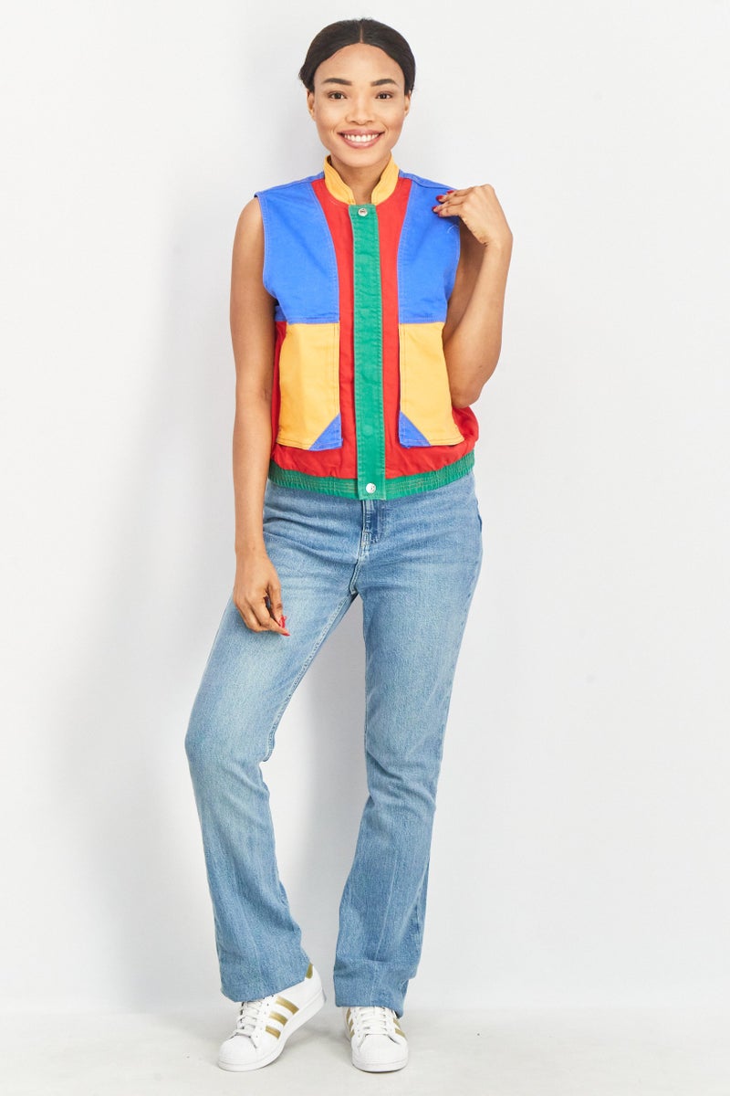 GUESS Women Colorblocked Jacket Vest, Blue Combo - Image 4