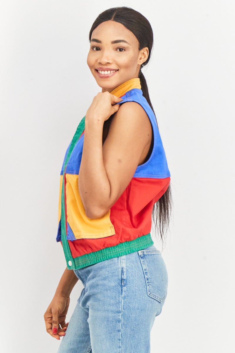 GUESS Women Colorblocked Jacket Vest, Blue Combo - Image 2