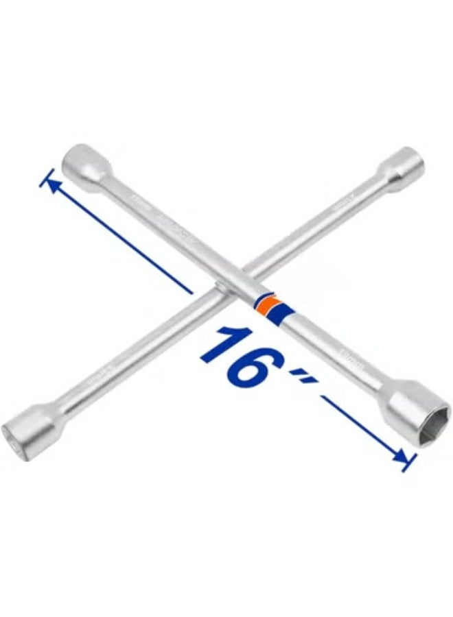 16 Inch Carbon Steel Wheel Cross Wrench - Strong & Durable Tire Iron - Multi-Size Tool for Quick Tire Change - Image 1