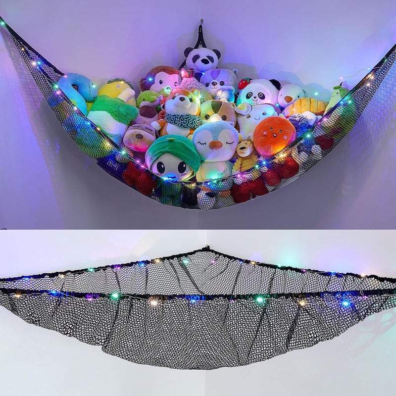 Unicorn Castle Stuffed Animals Net or Hammock Kids Toy Storage Organizer with LED Light Hanging Corner Stuffed Animals Holder Kids Girls Room Decor Pack of 1 - Image 1