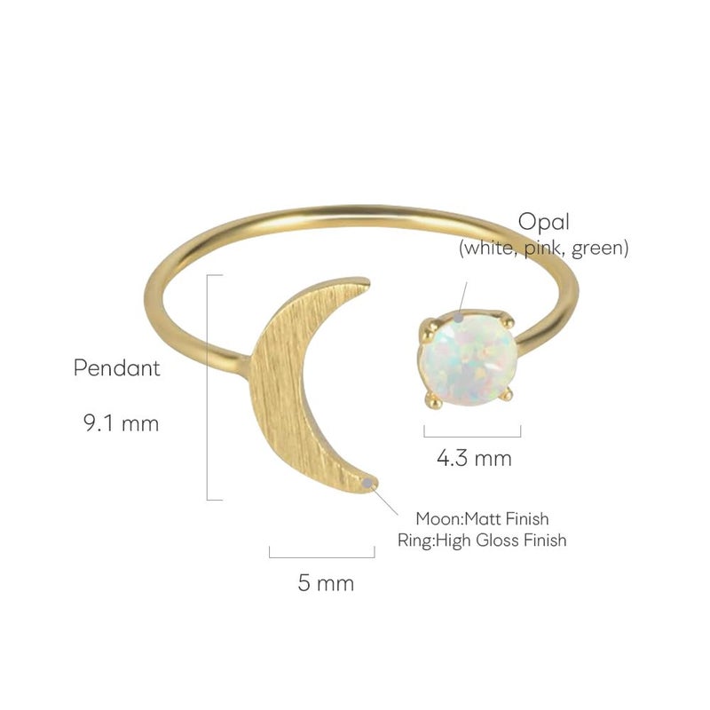 MUSTHAVE Adjustable 18K Gold Plated Ring, Moon Opal, Created Opal, Round, Prong, Glossy Finish - Image 2