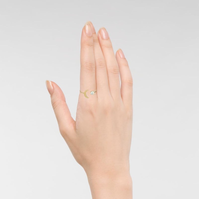 MUSTHAVE Adjustable 18K Gold Plated Ring, Moon Opal, Created Opal, Round, Prong, Glossy Finish - Image 4