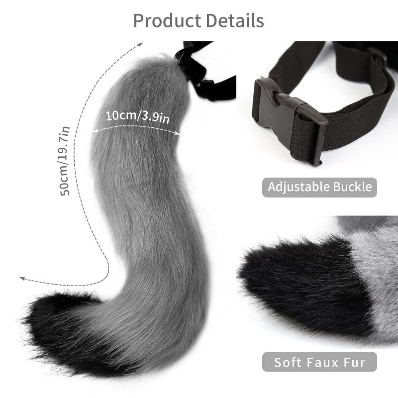 HAOAN Faux Fur Wolf Ears Headband Fox Tail and Paw Gloves Set Cosplay Halloween Costume Accessories - Image 5