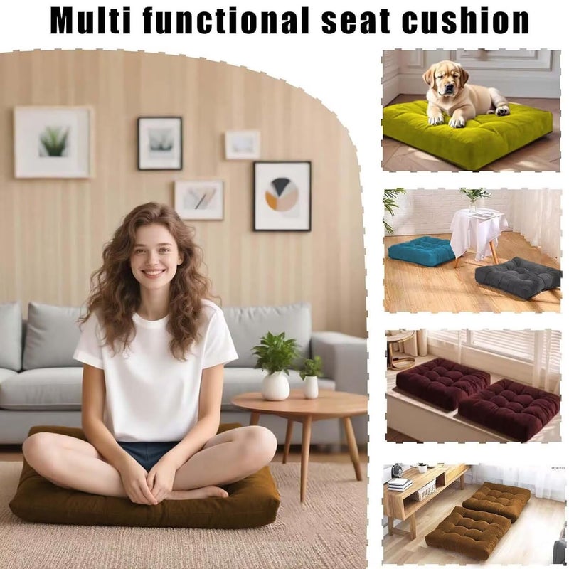 Gfobip 18x18in Floor Pillows Set Square Chair Cushion Pad for Sitting Tufted Corduroy Seat Cushions for Living Room Balconies Office Grass Green - Image 2