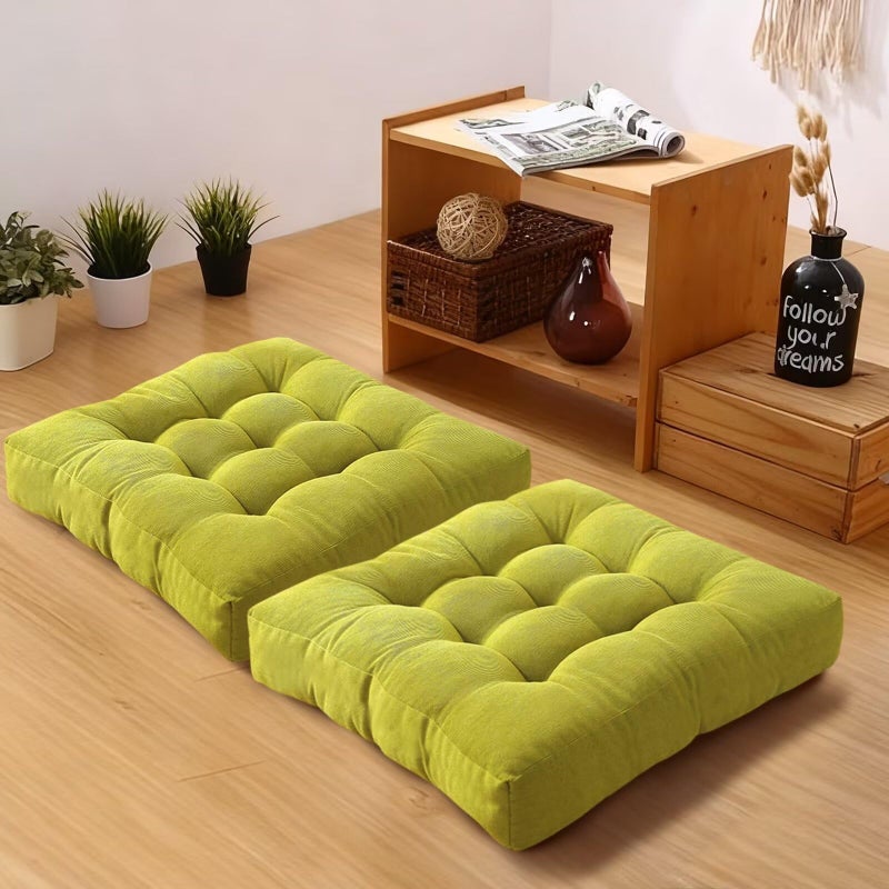Gfobip 18x18in Floor Pillows Set Square Chair Cushion Pad for Sitting Tufted Corduroy Seat Cushions for Living Room Balconies Office Grass Green - Image 1