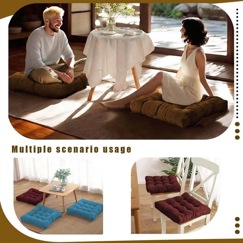 Gfobip 18x18in Floor Pillows Set Square Chair Cushion Pad for Sitting Tufted Corduroy Seat Cushions for Living Room Balconies Office Grass Green - Image 3