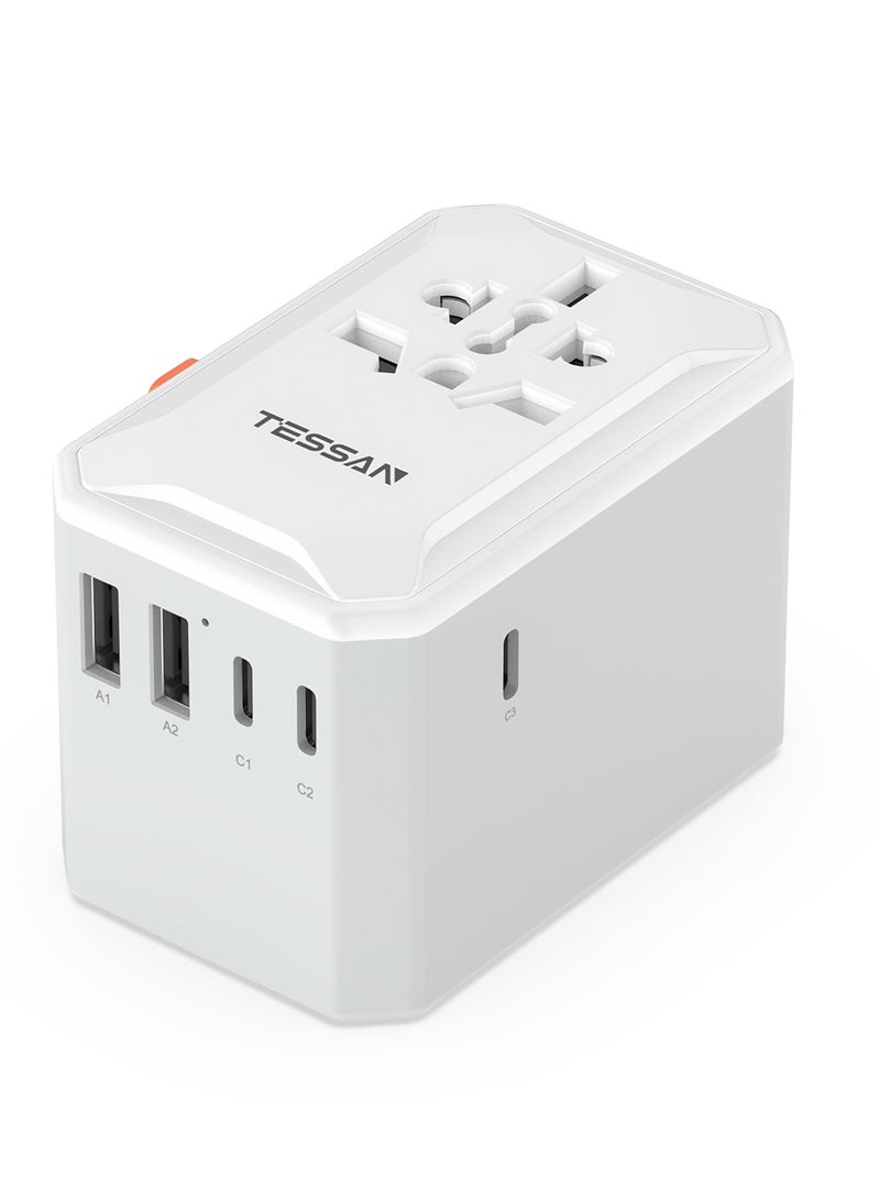 TESSAN Universal Travel Adapter, International Power Adapter with 5 USB Ports (3 USB C), Worldwide Plug Adaptor Wall Charger TESSAN 6 in 1 Universal Plug Adapter, Charging Station For US to Europe UK France Germany Spain Ireland Australia Japan (Type C G A I) For Home, Offices & School Supplies White - Image 1