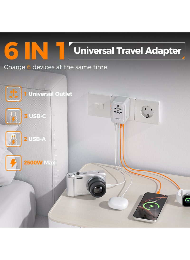 TESSAN Universal Travel Adapter, International Power Adapter with 5 USB Ports (3 USB C), Worldwide Plug Adaptor Wall Charger TESSAN 6 in 1 Universal Plug Adapter, Charging Station For US to Europe UK France Germany Spain Ireland Australia Japan (Type C G A I) For Home, Offices & School Supplies White - Image 3