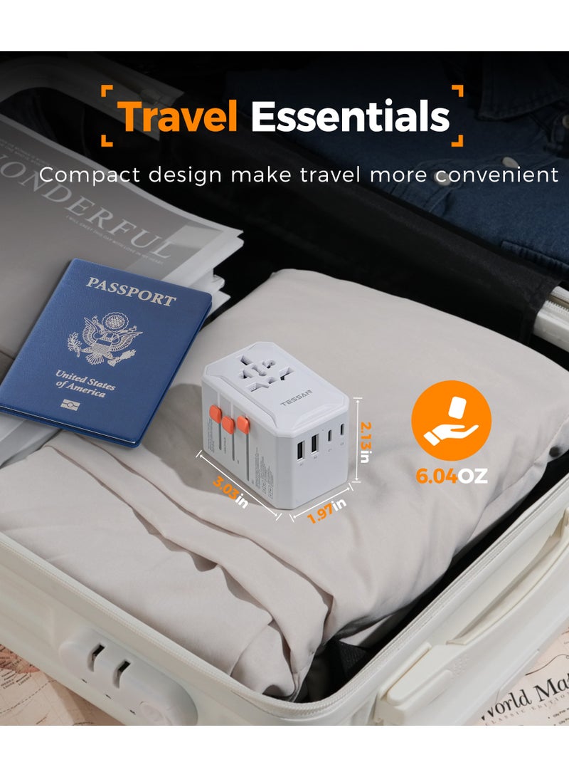 TESSAN Universal Travel Adapter, International Power Adapter with 5 USB Ports (3 USB C), Worldwide Plug Adaptor Wall Charger TESSAN 6 in 1 Universal Plug Adapter, Charging Station For US to Europe UK France Germany Spain Ireland Australia Japan (Type C G A I) For Home, Offices & School Supplies White - Image 5