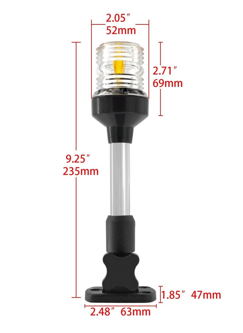 SYOSI - LED Fold Down Boat Stern Light, All Round 360°  Boat Anchor Light for Pontoon and Fishing Boat 9" White - Image 1