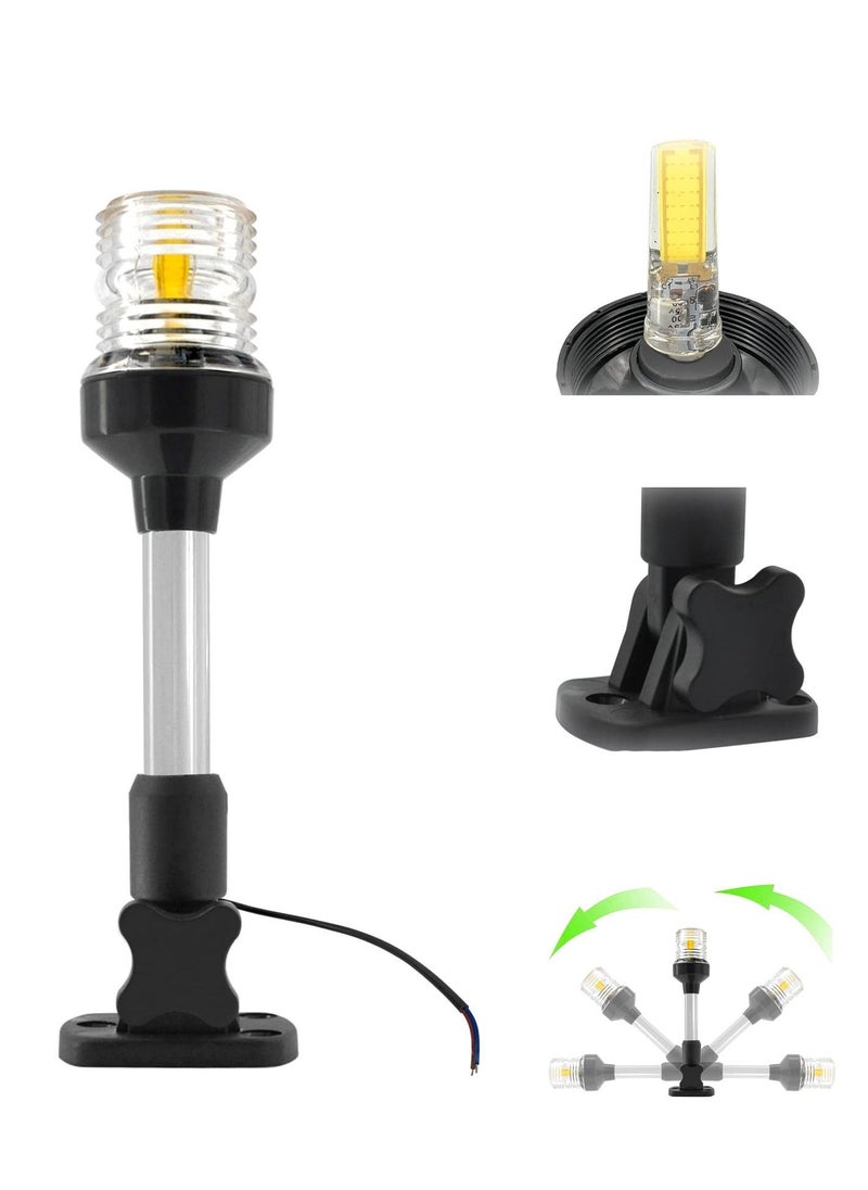 SYOSI - LED Fold Down Boat Stern Light, All Round 360°  Boat Anchor Light for Pontoon and Fishing Boat 9" White - Image 1