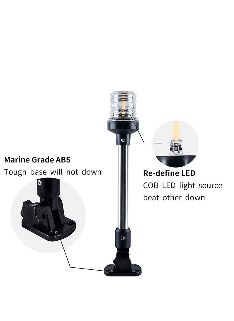 SYOSI - LED Fold Down Boat Stern Light, All Round 360°  Boat Anchor Light for Pontoon and Fishing Boat 9" White - Image 1