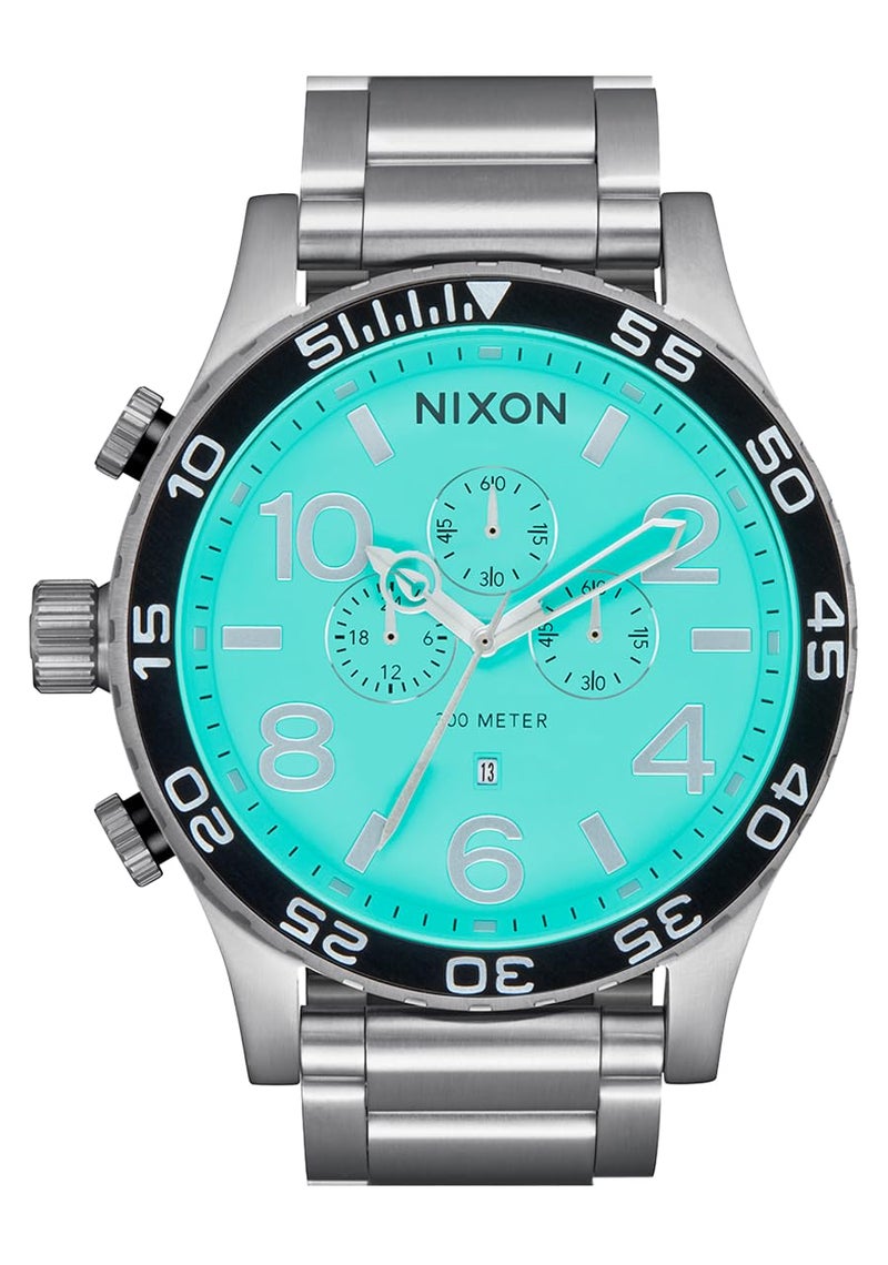 NIXON 51-30 Chrono A1389-300m Water Resistant Men's Analog Fashion Watch (51mm Watch Face, 25mm Stainless Steel Band) - Silver/Turquoise - Image 2