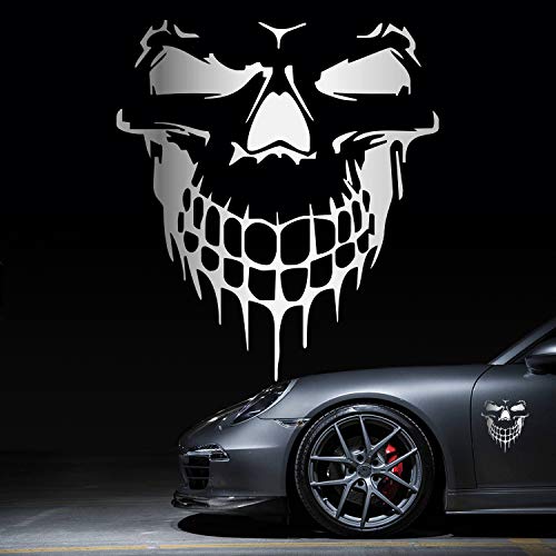 HungMieh Car Hood Decal Cool Skull Sticker for Truck SUV Motorcycle Bicycle with 10 Options and 5 Sizes 25 Inch Maximum Gloss Chrome Mirror Silver 626 inches x 697 inches - Image 1