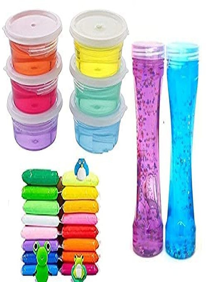 YBN Combo of 12 Pcs Air Dry Clay Toy with 6 Crystal Slime and 2 Bottle Bubble Making Mud Slime for Kids Non Sticky and Safe Multicolored Slime and Clay (20 Pcs) - Image 1