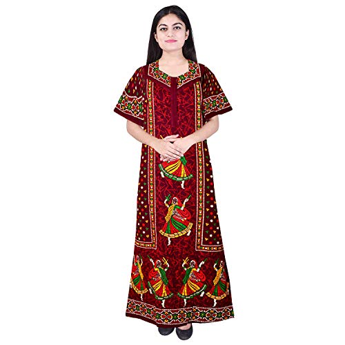 KBNBJ Nighty for Women Cotton Printed Maxi Gown Ankle Length Nighty Night Dress Gown for Women Maxi - Free Size (Pack of 2) (Free Size, Blue &Brown) - Image 4