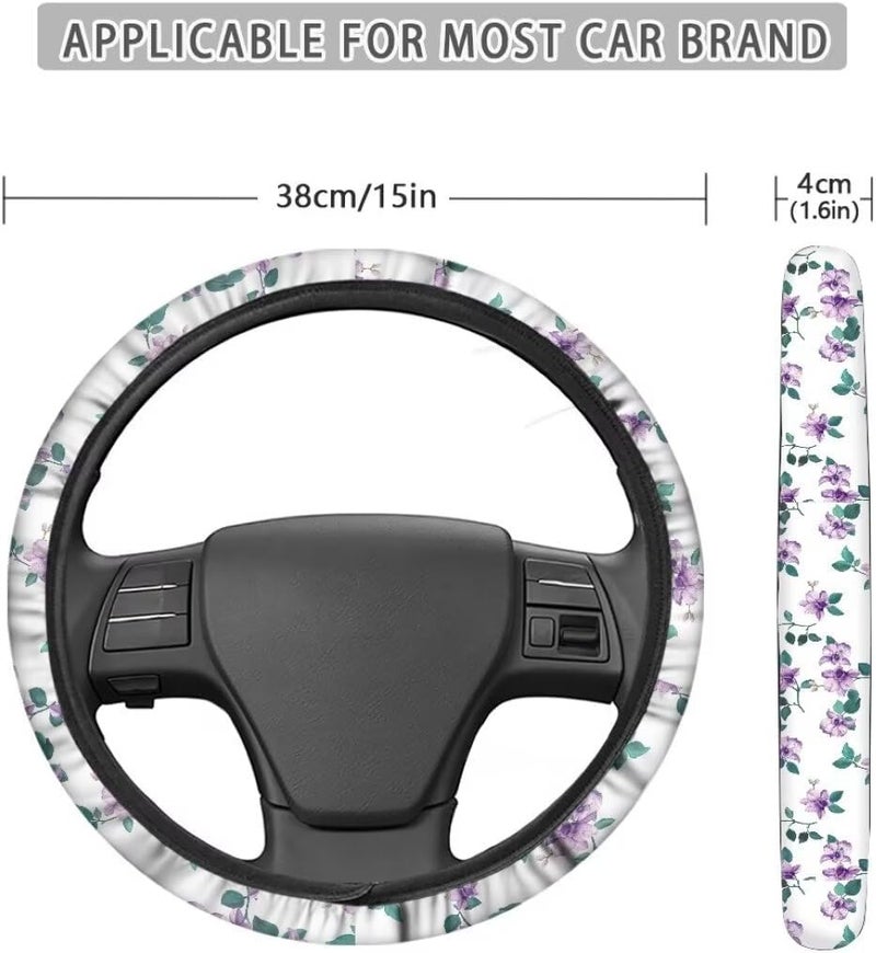 Car Steering Wheel Cover for Women and Men,Non-Slip Breathable Steering Wheel,Universal 14.5"-15" Fit for Cars and SUVs(Purple Wildflowers) - Image 5