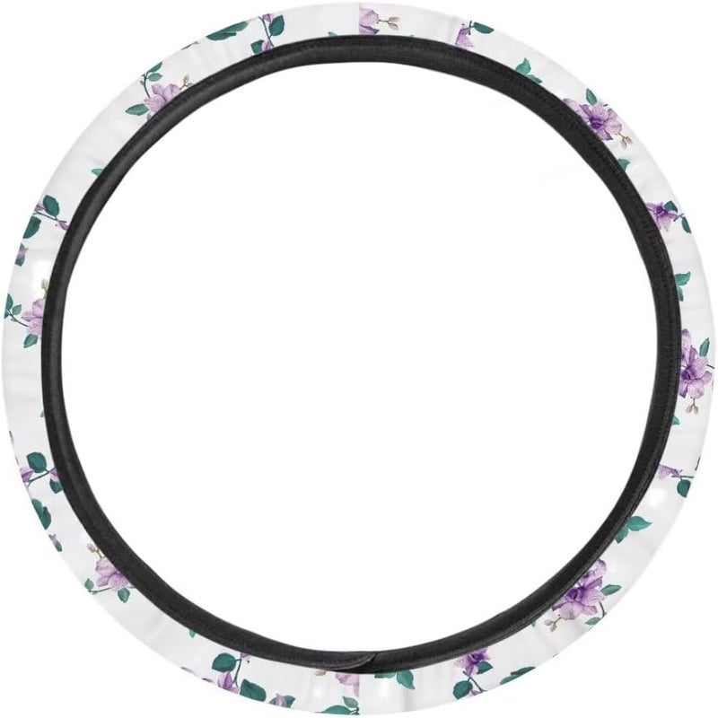 Car Steering Wheel Cover for Women and Men,Non-Slip Breathable Steering Wheel,Universal 14.5"-15" Fit for Cars and SUVs(Purple Wildflowers) - Image 2