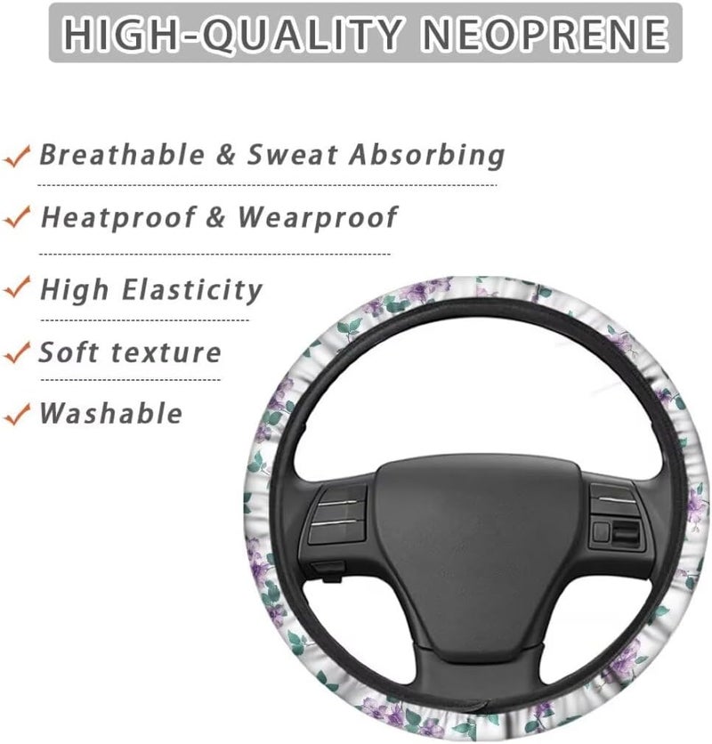 Car Steering Wheel Cover for Women and Men,Non-Slip Breathable Steering Wheel,Universal 14.5"-15" Fit for Cars and SUVs(Purple Wildflowers) - Image 4