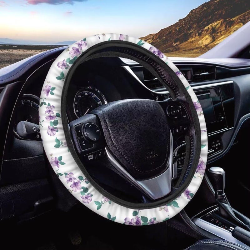 Car Steering Wheel Cover for Women and Men,Non-Slip Breathable Steering Wheel,Universal 14.5"-15" Fit for Cars and SUVs(Purple Wildflowers) - Image 1