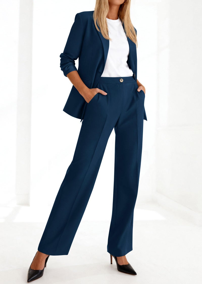 KIRUNDO Womens Suits 2 Piece Set Business Casual Blazer Jacket Wide Leg Dress Pants Suits Professional Work Office Outfits(Navy, Medium) - Image 4