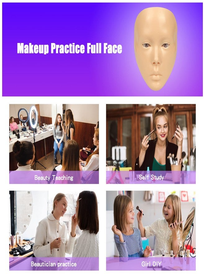 Bueuo Makeup Practice Face, 5D Reusable Silicone Make up Practice Board Mannequin Face with Makeup Brushes Sponge Set and Eyeshadow Board Kit for Emerging Artist, Girl's Gift, Yellow - Image 4